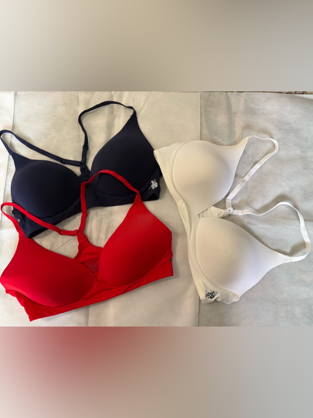 NWOT - U.S. Polo Assn. Trio of Seamless Bras in Red, Navy & White